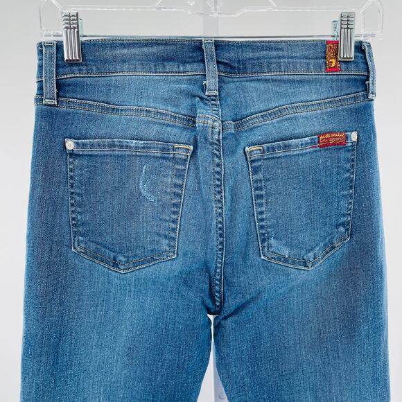 7 For All Mankind The Relaxed Skinny Torn Distressed Blue Denim Y2K Jeans 25 - Picture 5 of 13